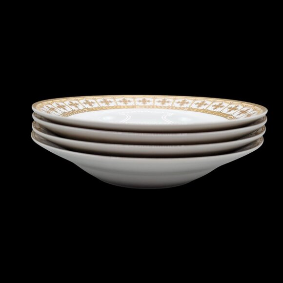 Fine Porcelain Soup Bowls Gold White Band Shooting Star Set of 4 - Picture 4 of 9